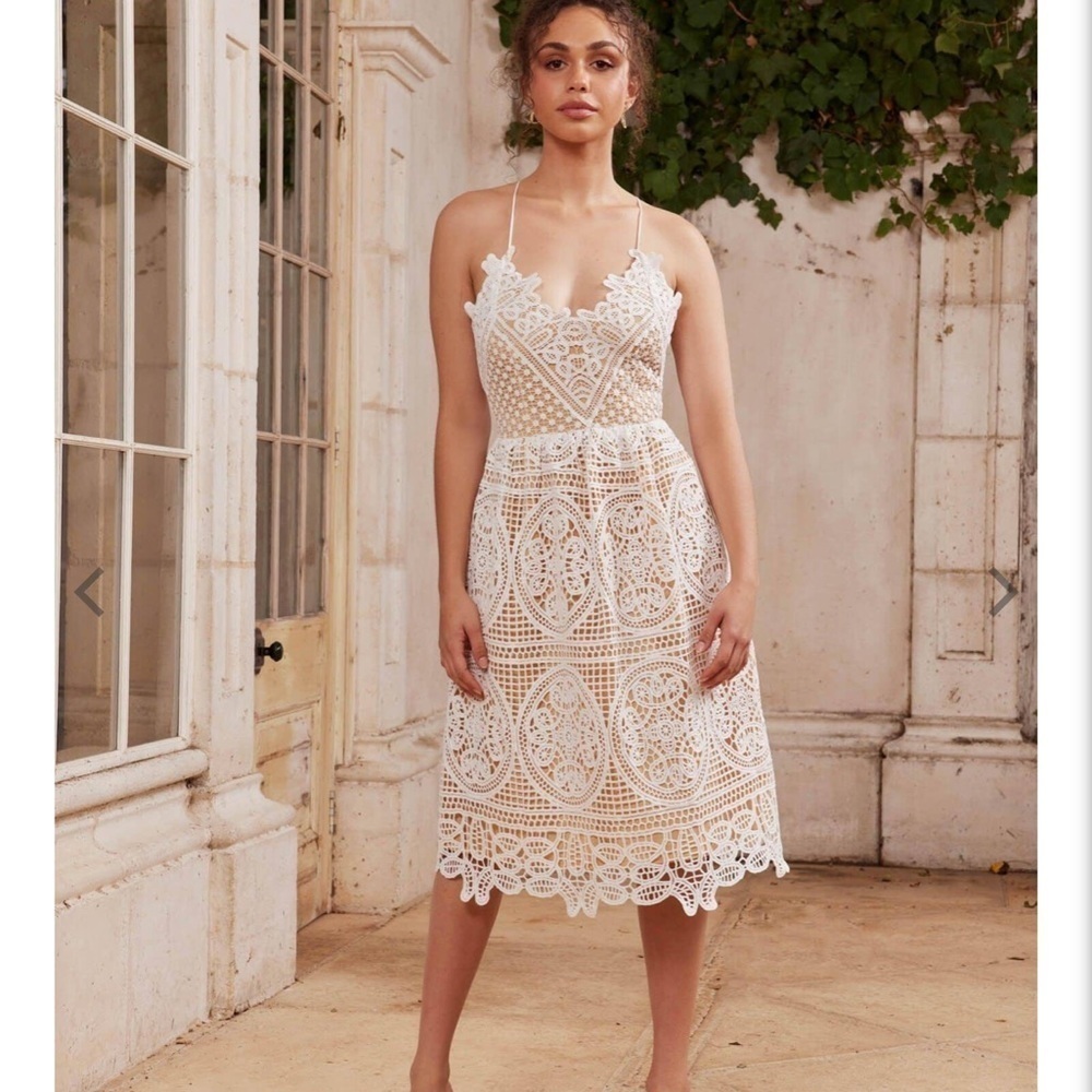 Two Sisters Annabelle Sleevess Lace V Neck Midi Dress White Size XS NWT